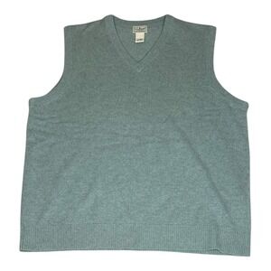 LL Bean Mens V Neck Sweater Vest 100% Lambs‎ Wool Pullover Light Green XL REG